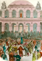 Trash of Exchange Agents at the Bourse de Paris Engraving 1856