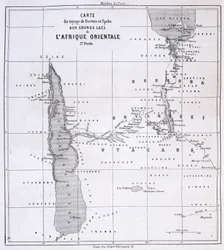 Travel map of Richard Francis Burton, British explorer and Speke to the Great Lakes of East Africa 1857-59 - in Tour du Monde