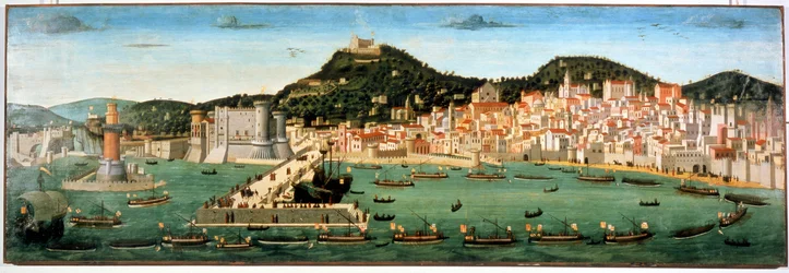 Triumphal return of the fleet of Ferdinand I (1423-1494) after the Battle of Ischia against René I of Anjou, the Good (1409-1480). 6 July 1464. Naples, National Museum of San Martino.