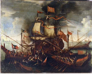 Turkish galleys approach a Venetian ship