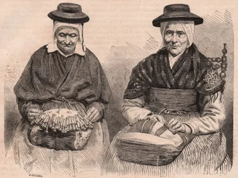 Two Bobbin lace makers in Puy-en-Velay (Haute-Loire) Auvergne, France