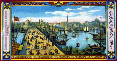 View of Galata Bridge, Constantinople Turkey. End of 19th century