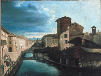 View of San Gerolamo Canal in Milan