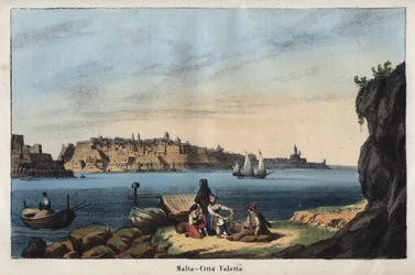 View of Valletta (Malta) in the 19th century - engraving from “Usi e Costumi di Tutti i Popoli dell