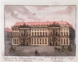 View of the Hotel of the Chancellery of Boheme and Austria in Vienna, Austria. Engraving from 1815