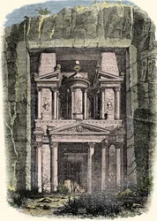 View of the Khazneh (the Treasury) of Petra in Jordan, Former Capital of the Nabatean Empire. 19th Century Engraving