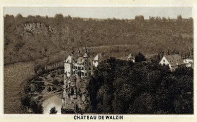 View of the Castle of Walzin in Wallonia (Belgium) on the banks of the River Lesse
