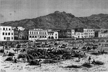 View of the march of Aden in Abyssinia. Engraving around 1880.