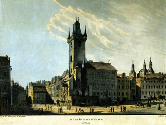 View of the old Prague City Hall around 1860