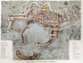 View of the port of Civitavecchia near Rome. 19th century