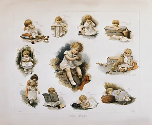 Vintage Poster of Baby Girl Doing Various Activities