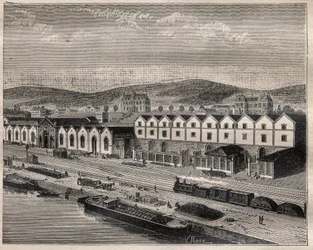 View of the Chateau de Pekin, Main Establishment of the Compagnie des Grands Vins de Champagne by Eugene Mercier - Engraving in 