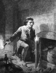 War of the Spanish Succession: Representation of the Piemontane Miner Soldier Pietro Micca Apprehending a Barrel of Powder to Prevent the Passage of the French Soldiers into the Basement of the Citadel During the Siege of Turin in 1706