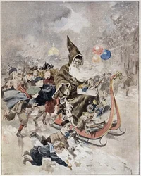 Watercolour depicting Santa Claus. 