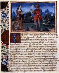 Woman and man in landscape - illumination, in 