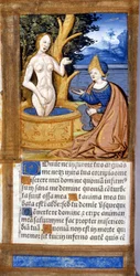 Woman in her toilet. Page of a manuscript from the Pentateuch. 15th century. Bibl. Braidense, Milan