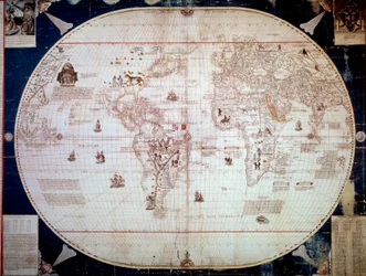 World map of the navigator Sebastiano Caboto (Sebastien Cabot) 1544