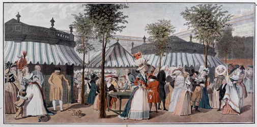 World Walk Through the Gardens of the Royal Palace, Late 18th Century - Chromo After the Engraving of Debucourt