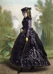 Young woman in strict and dark clothes (widow)