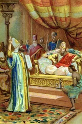 Zarathustra at the Court of the King of Bactres. Chromolithograph of the 19th Century