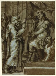 Magician Making a Prediction to an Emperor; Male Nude Carrying a Load