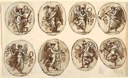Ceiling Design, History, Abundance in Six Ovals, Sala di Ercole ed Ebe, Palazzo Gessi, Faenza, 1813