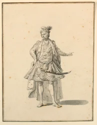 Costume Design: Persian Prince, for a Stage Production Designed by Giuseppe Galli Bibiena, 1719