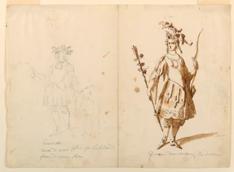 Costume Design: Youth and Diana for a Ballet, ca. 1720