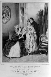 20 years: marriage. Representation of a couple of newlyweds. 19th century lithograph.