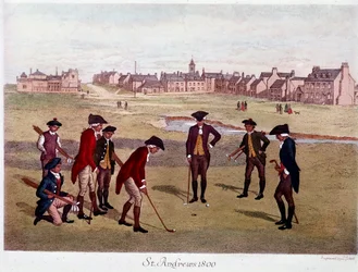 A round of golf with British gentlemen at St. Andrews in Scotland in 1800