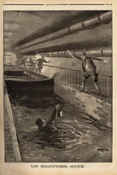 A Segutter from Paris is Drowned by Cleaning a Fangous Derivation. Engraving in Le petit journal 15/9/1899. Selva Collection.