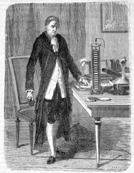 Alessandro (Alexandre) Volta Built, in 1799, the Electro-Motor or Electric Battery - Engraving