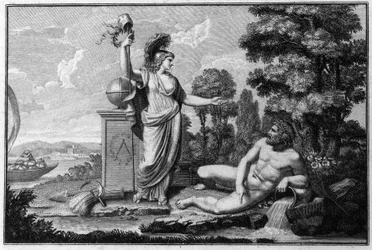 Allegory of the Cisalpine Republic created by Napoleon Bonaparte on 27/06/1797 on the French model in Italy, which became the Italian Republic in 1802. The symbols of the French Republic are represented. Engraving Museo del Risorgimento, Milan.
