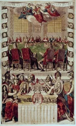 Representation of the Treaty of Utrecht ending the War of the Spanish Succession signed in France and England on 11 April 1713