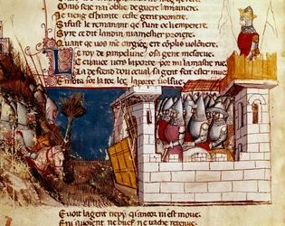 An army takes refuge in a castle and climbs the drawbridge