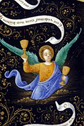 Angel holding two chalices. Miniature of Belbello da Pavia