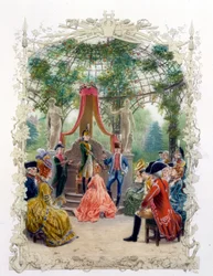 Aristocratic ceremony in a garden (the castle of Versailles?) in 
