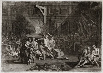 Bible of Royaumont, Old Testament: Martyrdom of the Machabees. The seven Maccabees brothers are martyred rather than betraying their own faith. Illustration from 1811