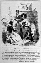 Charlatanism: Satire about consulting hypnosis magnetizers to treat diseases