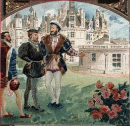 Charles V Received by Francois I at the Chateau de Chambord. Chromolithography of the Late 19th Century