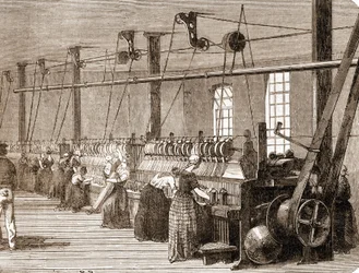Cotton weaving workshop (1860 engraving)