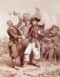 Crimean War (1853-1856): allegory of the Alliance between France, the Kingdom of Sardinia and England against Russia, 1854
