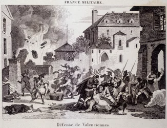 Defense of Valenciennes (by the Republicans against the British and Austrians in 1794). Engraving of the 19th century