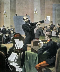Dreyfus case. Graphology expert Alphonse Bertillon deposing at the Rennes trial
