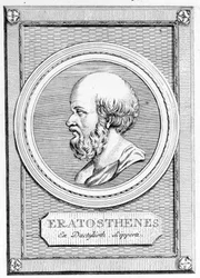 Eratosthenes (275 BC - 195 BC) mathematician, astronomer, geographer and poet. Portrait from Galleria degli antichi greci e romani, vol. II. Poschiavo 1784