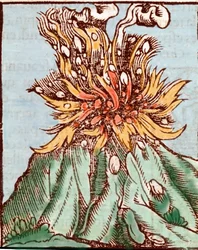 Eruption of a volcano. 16th century engraving.