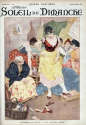 Fashion late 19th century: new shoes from Venice. Women trying shoes from the Italian city. Engraving in Le sun-du-dimanche, October 8