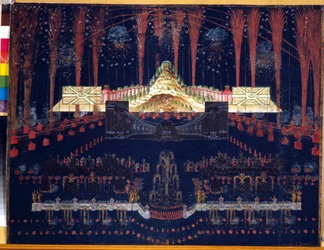 Fireworks and illuminations on 25 April 1742 in Moscow (Russia). Mid-18th century. Rococo art. State Historical Museum, Moscow.