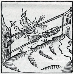 Fireworks and fireworks: Fusees sliding on strings. Reproduction of the engravings of the work of the French Jesuit Jean Leurechon 