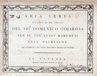 First page of the musical score of Aria Seria by Domenico Cimarosa
